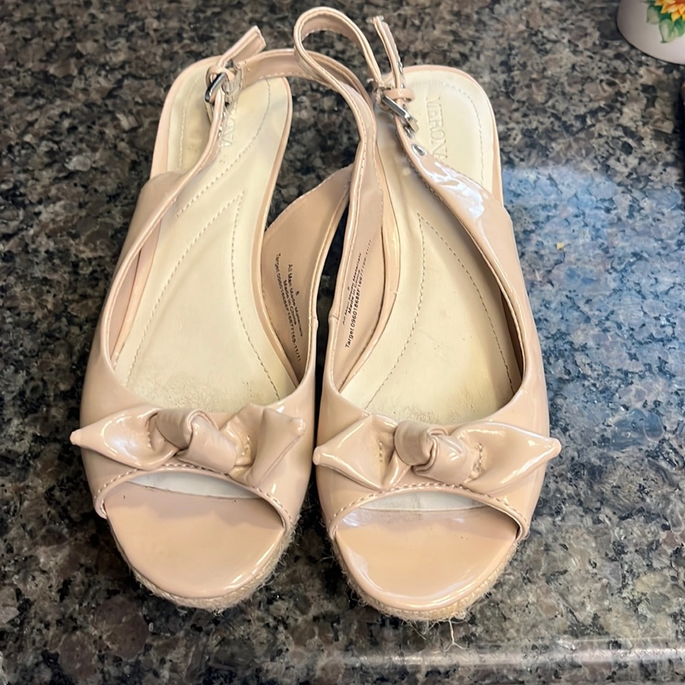 Merona Blush Bow Wedge Espadrilles sz 8